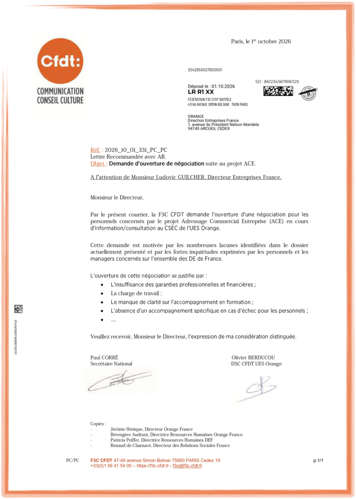 Courrier Direction Projet ACE